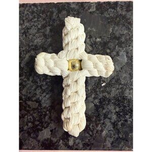 Woven White Braided Cross With Gold Center Religious Decor Comfort